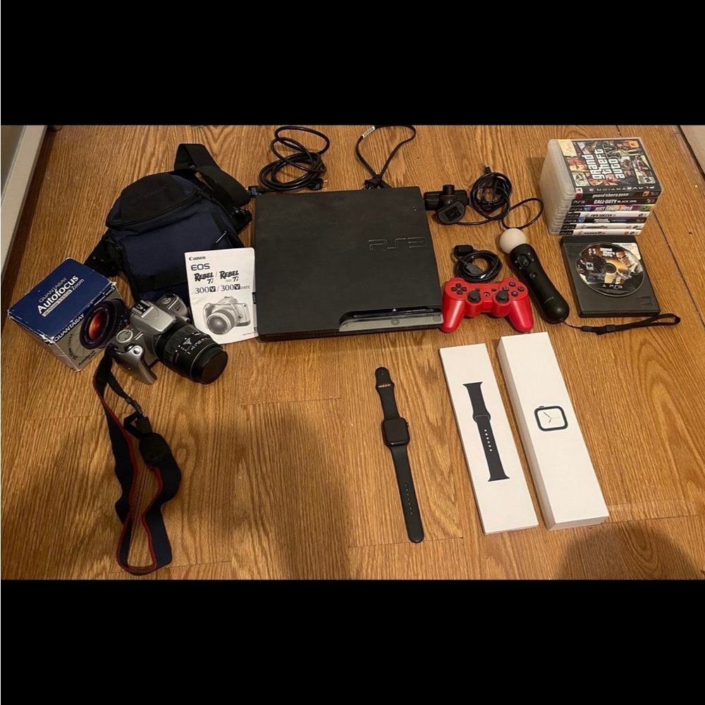 Playstation 3 Slim with games, Canon EOS Camara and Apple Watch series 4 Bundle